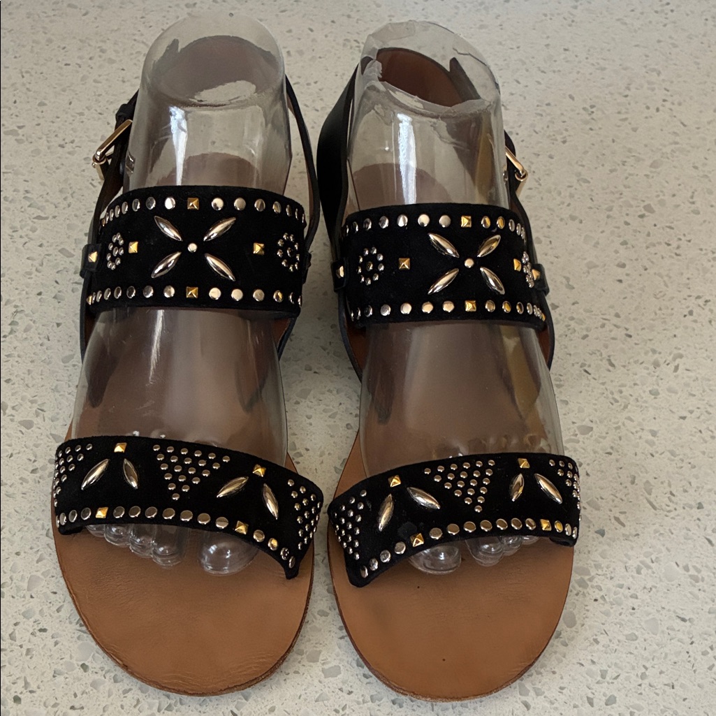 Valentino Garavani Black And Gold Embellished Sandals